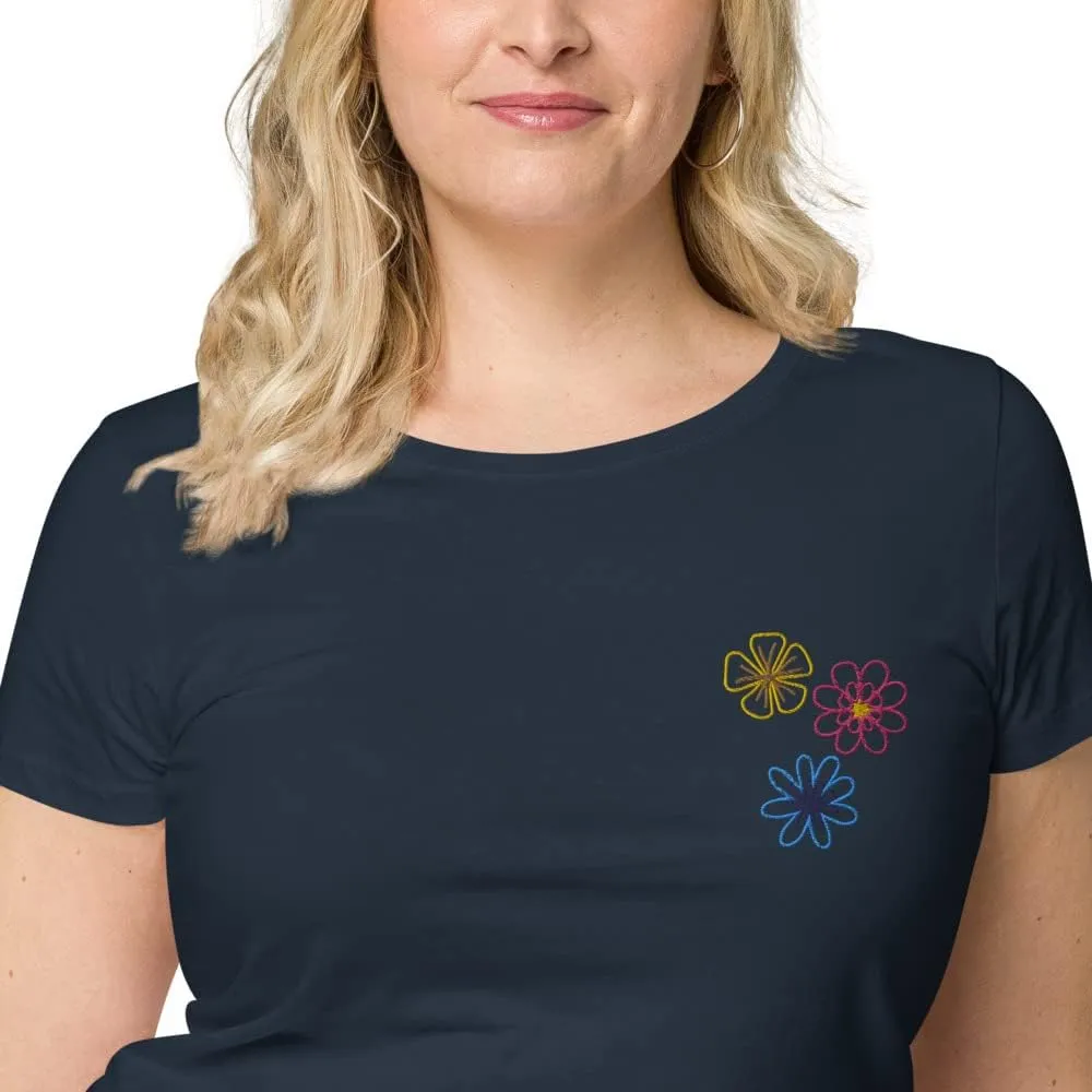 Womens Embroidered Spring Flowers Organic t-Shirt