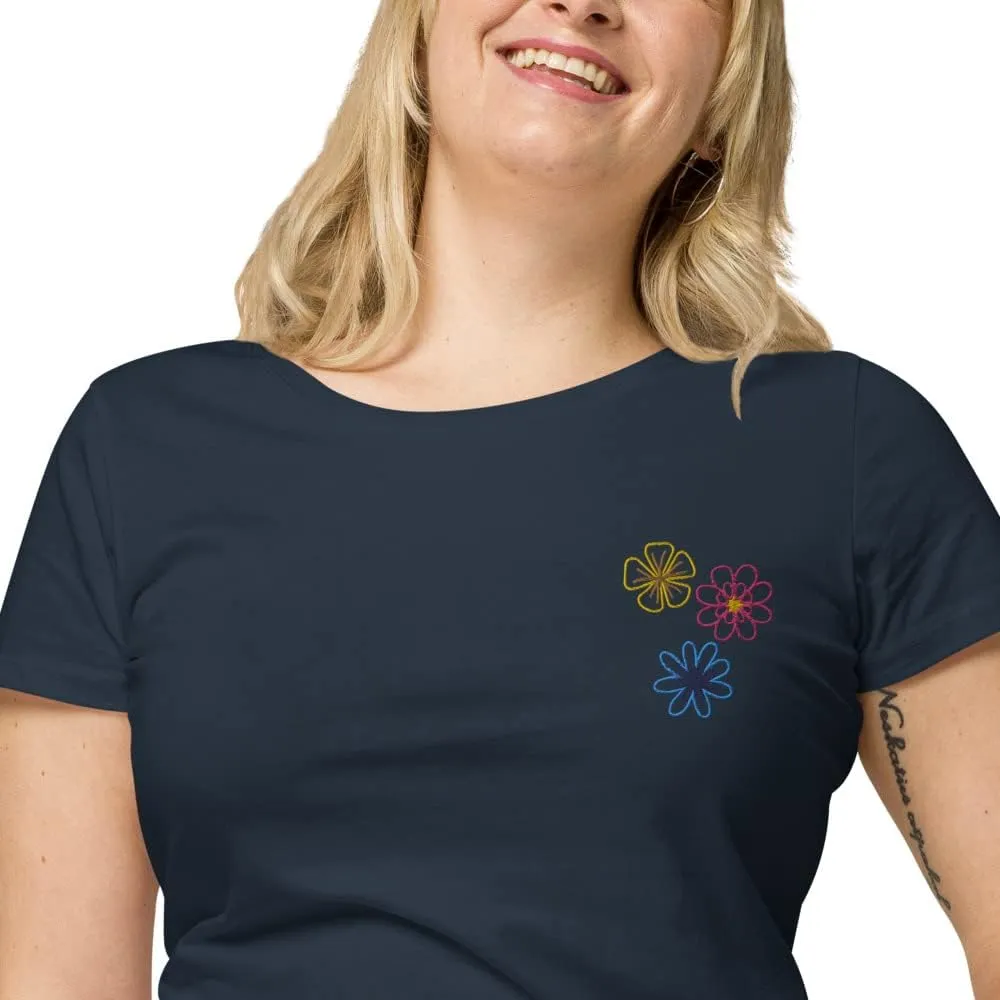 Womens Embroidered Spring Flowers Organic t-Shirt