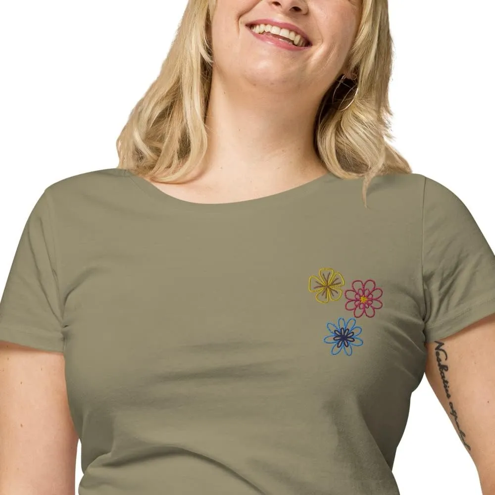 Womens Embroidered Spring Flowers Organic t-Shirt