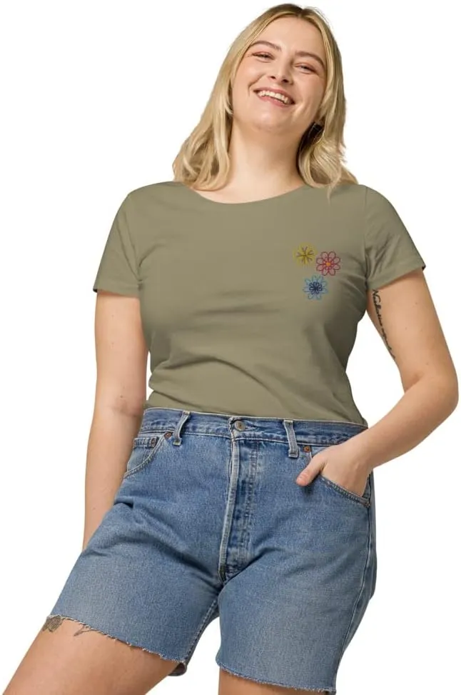 Womens Embroidered Spring Flowers Organic t-Shirt
