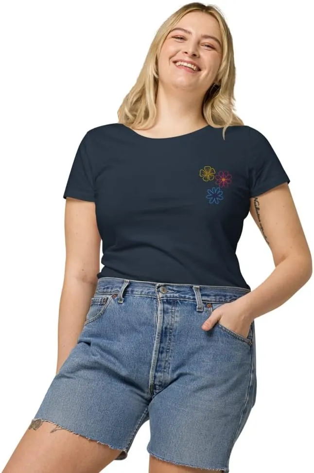 Womens Embroidered Spring Flowers Organic t-Shirt
