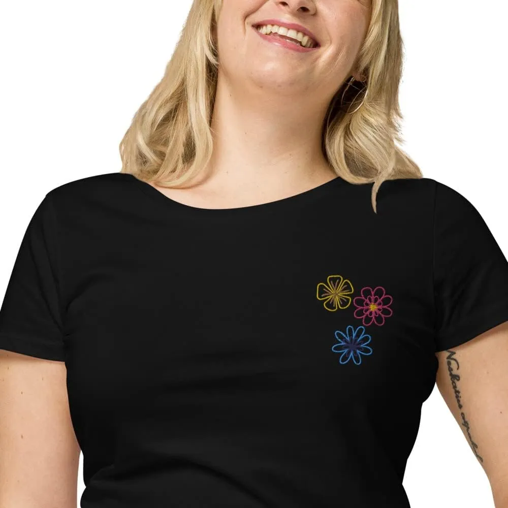 Womens Embroidered Spring Flowers Organic t-Shirt