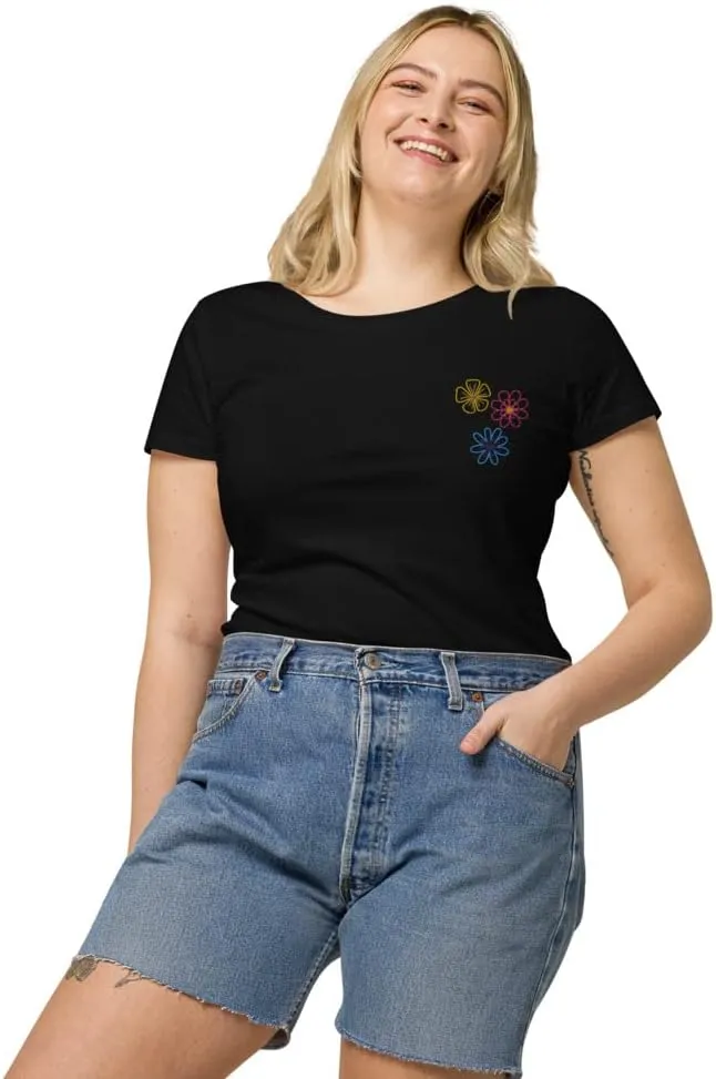 Womens Embroidered Spring Flowers Organic t-Shirt