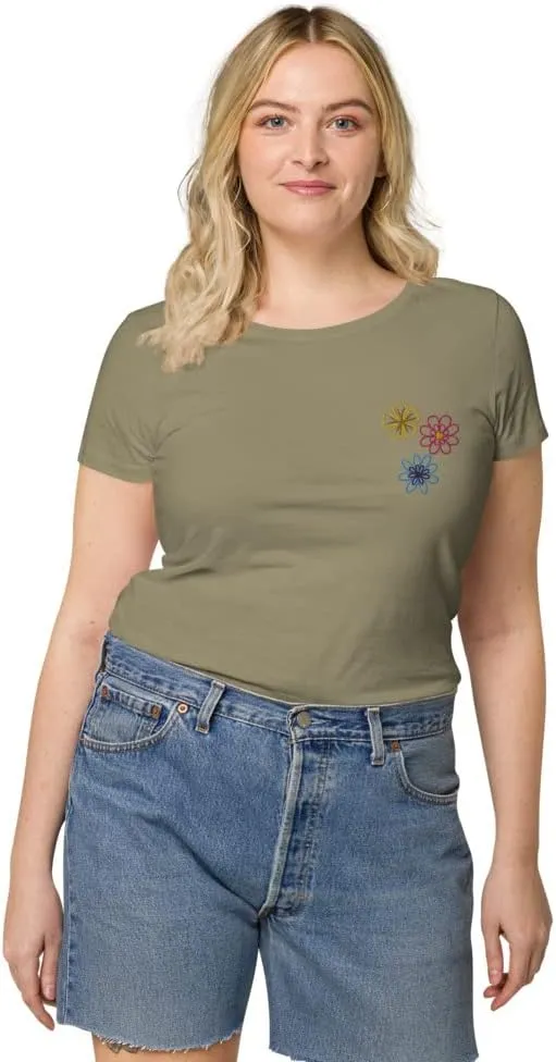 Womens Embroidered Spring Flowers Organic t-Shirt
