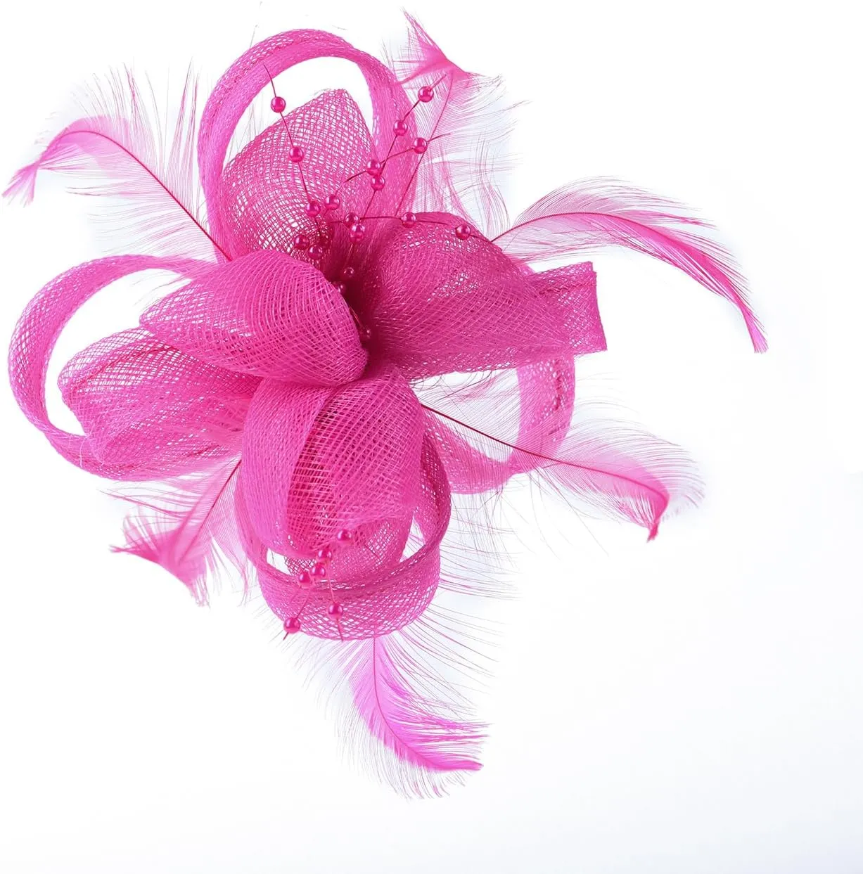 Women's Fascinator Feather Flower Pin Brooch Corsage Bridal Hairband Derby Hat Cocktail Party Wedding(Rose-F)