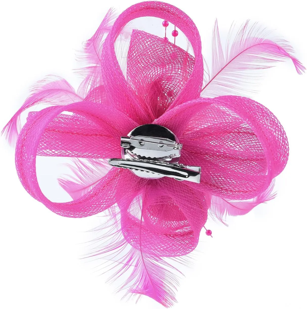 Women's Fascinator Feather Flower Pin Brooch Corsage Bridal Hairband Derby Hat Cocktail Party Wedding(Rose-F)