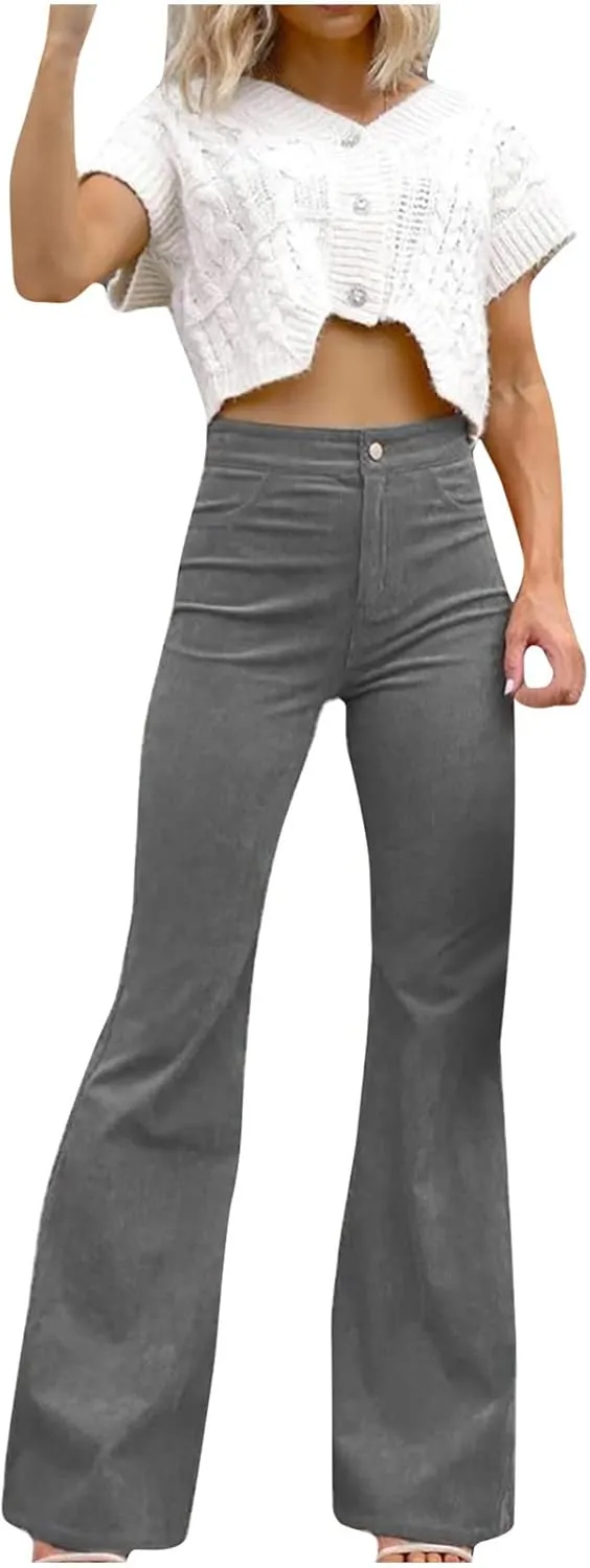 Womens Flare Jeans High Waist Stretchy Bell Bottom Denim Pants Fitted Wide Leg Jeans Girls Trousers Streetwear
