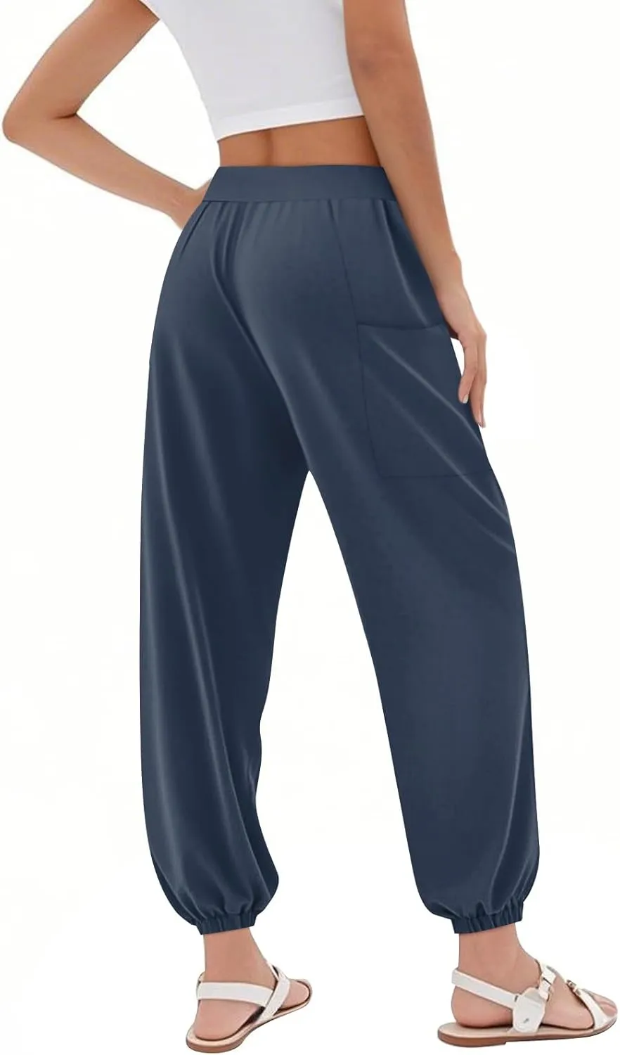 Women's Harem Pants, Hippie Palazzo Pants Boho Joggers High Waist Drawstring Trousers Flowy Clothes Pant with Pockets A1