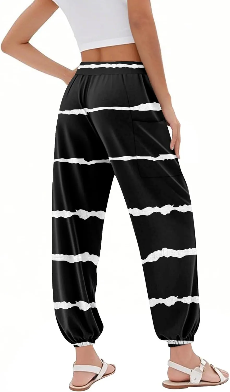 Women's Harem Pants, Hippie Palazzo Pants Boho Joggers High Waist Drawstring Trousers Flowy Clothes Pant with Pockets E0