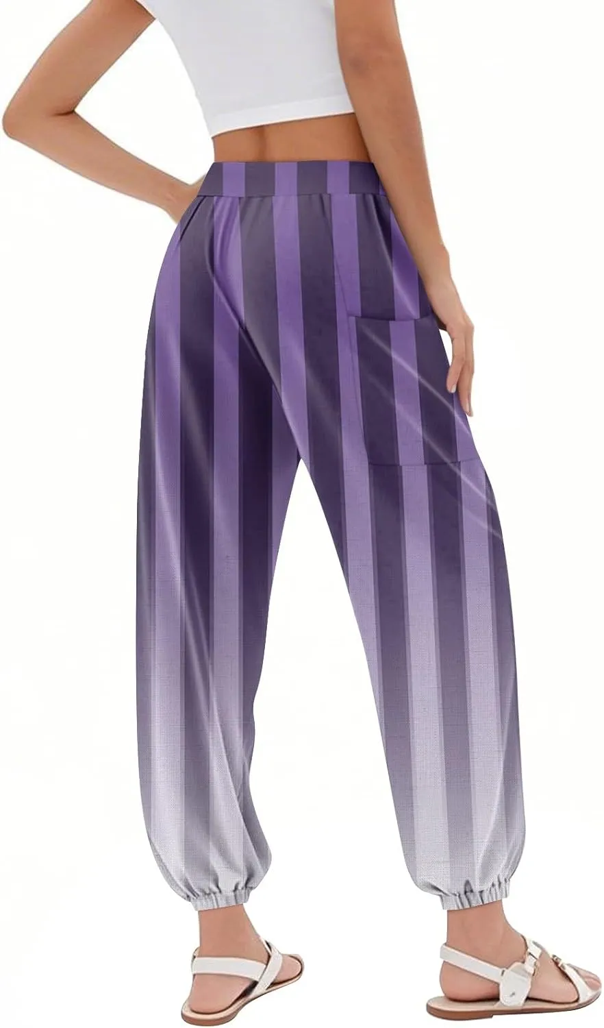 Women's Harem Pants, Hippie Palazzo Pants Boho Joggers High Waist Drawstring Trousers Flowy Clothes Pant with Pockets E0