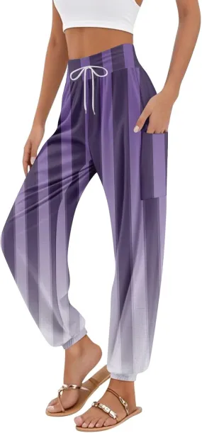 Women's Harem Pants, Hippie Palazzo Pants Boho Joggers High Waist Drawstring Trousers Flowy Clothes Pant with Pockets E0
