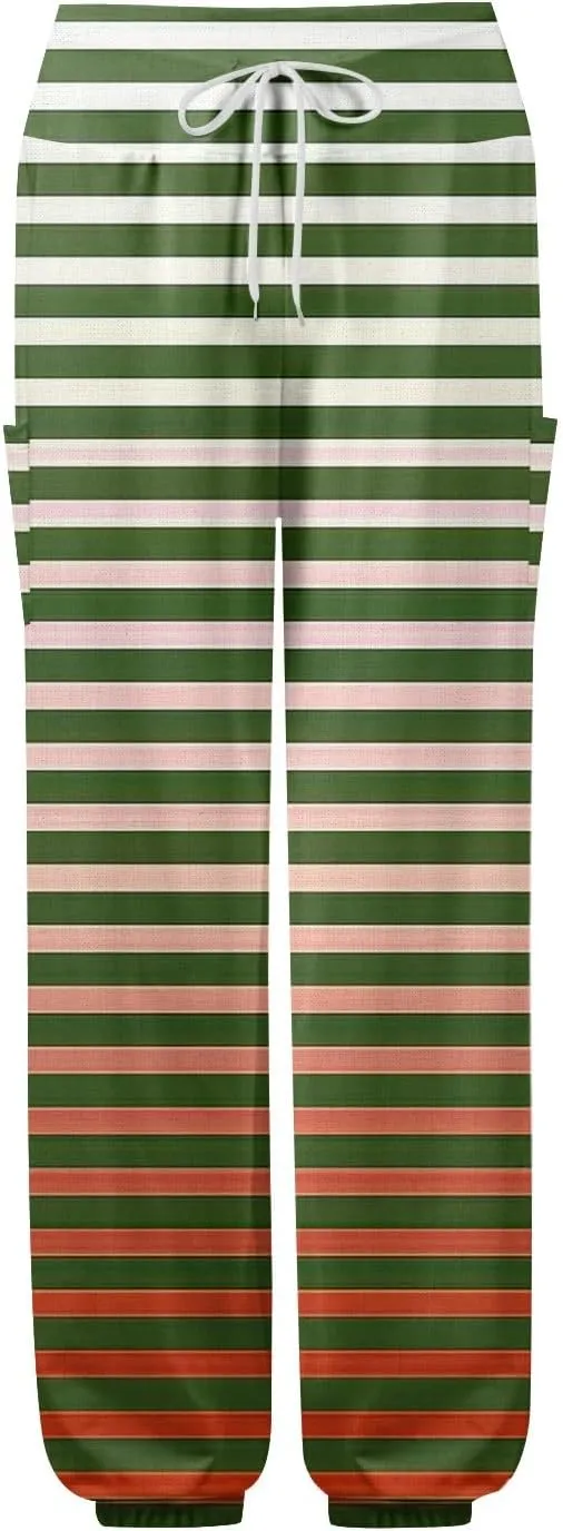 Women's Harem Pants, Hippie Palazzo Pants Boho Joggers High Waist Drawstring Trousers Flowy Clothes Pant with Pockets E0