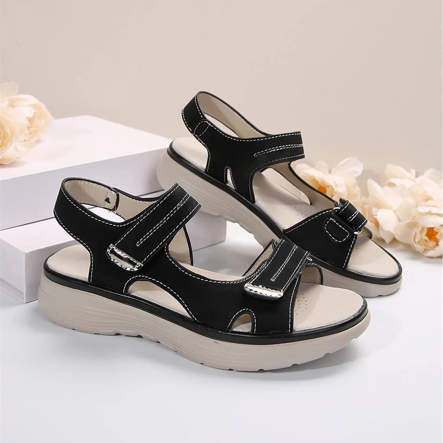 Womens Hiking Sandals Open Toe Non Slip Work Shoes Platform Wedges Low Heel Comfortable Walking Shoes Casual Sandals for Summer Beach Ladies Lightweight Shoe 2025 Fashion