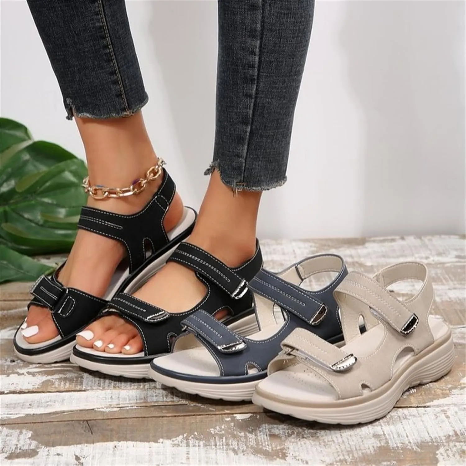 Womens Hiking Sandals Open Toe Non Slip Work Shoes Platform Wedges Low Heel Comfortable Walking Shoes Casual Sandals for Summer Beach Ladies Lightweight Shoe 2025 Fashion