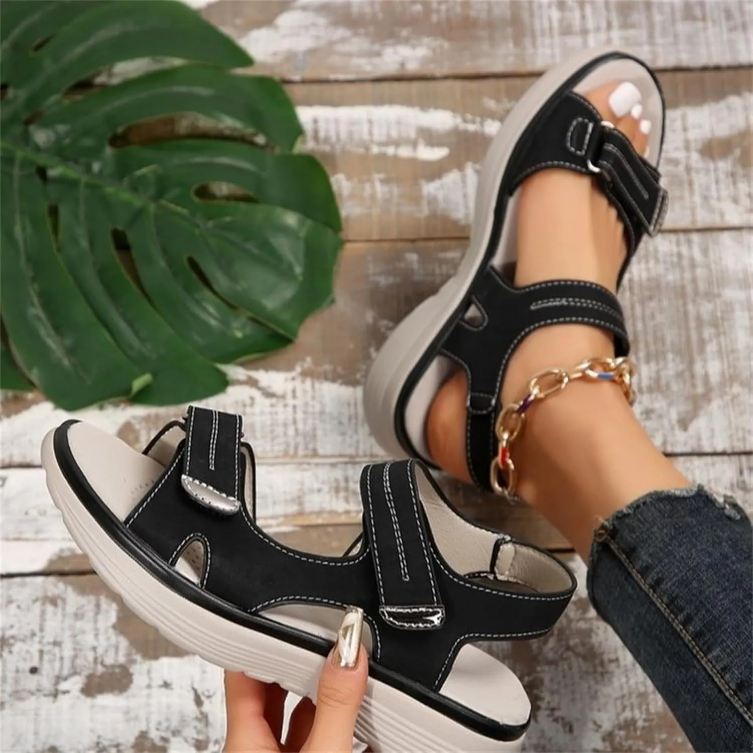 Womens Hiking Sandals Open Toe Non Slip Work Shoes Platform Wedges Low Heel Comfortable Walking Shoes Casual Sandals for Summer Beach Ladies Lightweight Shoe 2025 Fashion