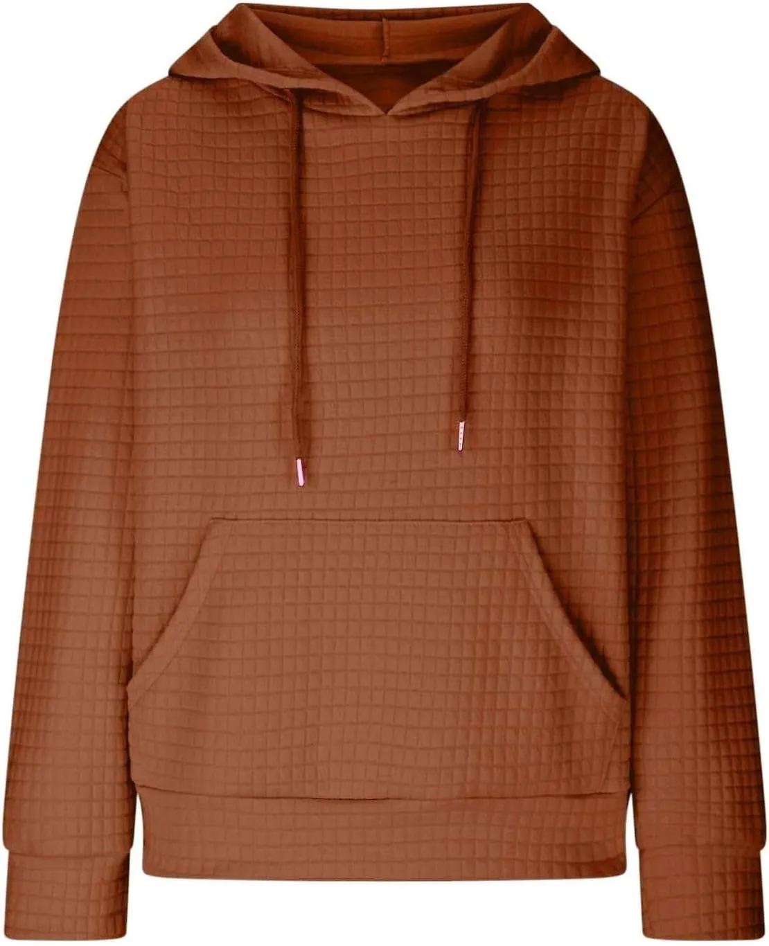 Womens Hoodies Casual Long Sleeve Drawstring Waffle Pullover Tops Loose Hooded Sweatshirt with Pocket