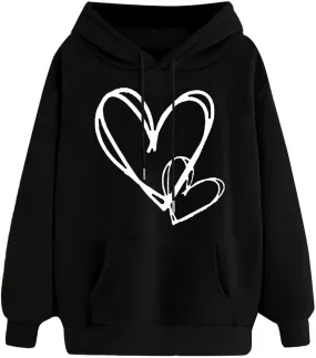 Womens Hoodies Cute Heart Graphic Sweatshirts Fashion Long Sleeve Pullover Teen Girls Casual Soft Tops Fall Outfits