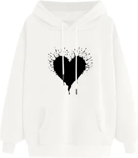 Womens Hoodies Cute Heart Graphic Sweatshirts Fashion Long Sleeve Pullover Teen Girls Casual Soft Tops Fall Outfits