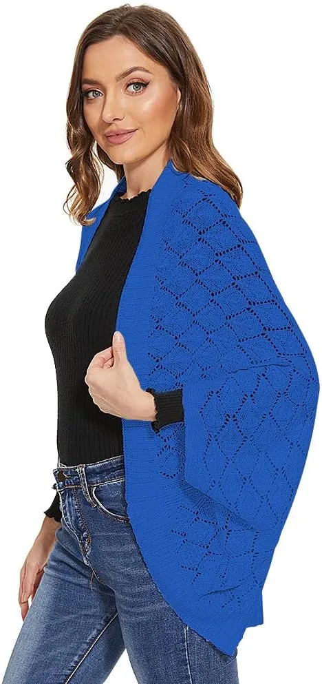 Women's Kimono Batwing Cable Knitted Slouchy Oversized Wrap Cardigan Shawl Sweater