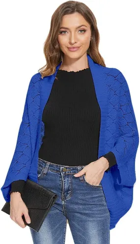 Women's Kimono Batwing Cable Knitted Slouchy Oversized Wrap Cardigan Shawl Sweater
