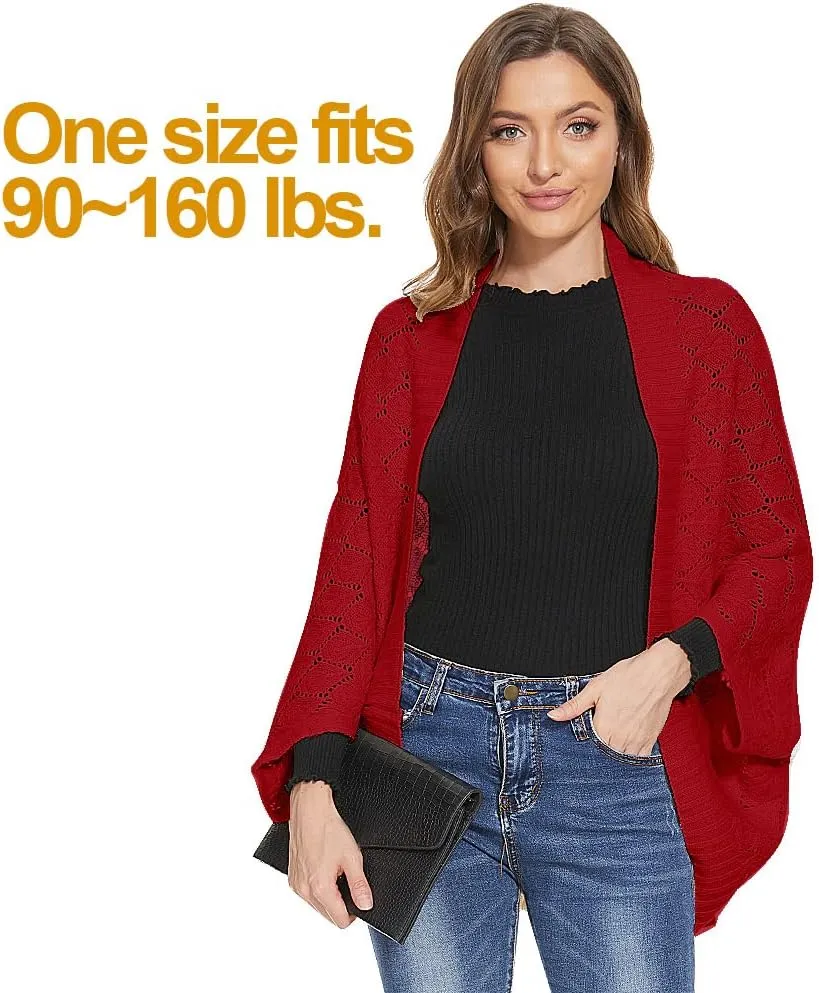 Women's Kimono Batwing Cable Knitted Slouchy Oversized Wrap Cardigan Shawl Sweater