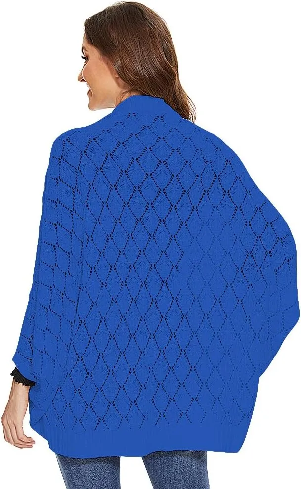 Women's Kimono Batwing Cable Knitted Slouchy Oversized Wrap Cardigan Shawl Sweater