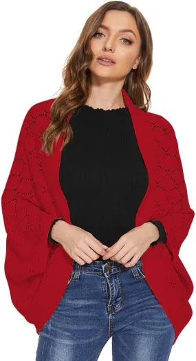Women's Kimono Batwing Cable Knitted Slouchy Oversized Wrap Cardigan Shawl Sweater