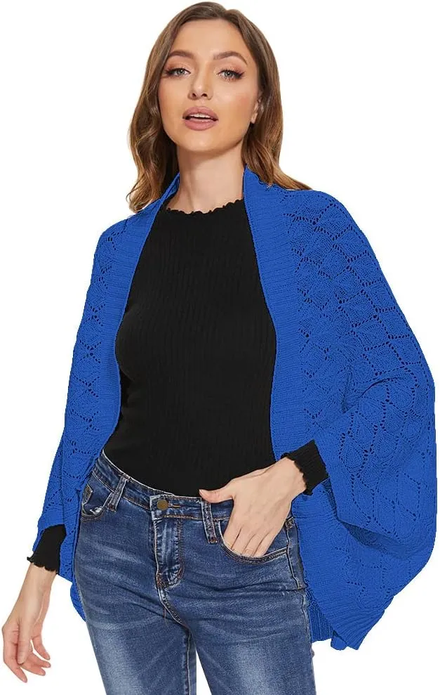 Women's Kimono Batwing Cable Knitted Slouchy Oversized Wrap Cardigan Shawl Sweater