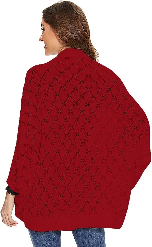 Women's Kimono Batwing Cable Knitted Slouchy Oversized Wrap Cardigan Shawl Sweater
