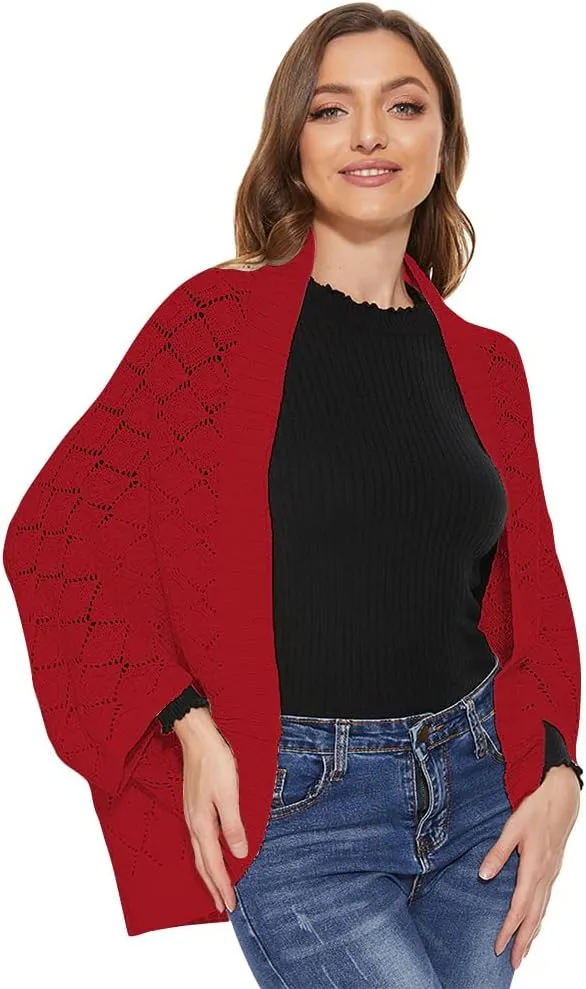 Women's Kimono Batwing Cable Knitted Slouchy Oversized Wrap Cardigan Shawl Sweater
