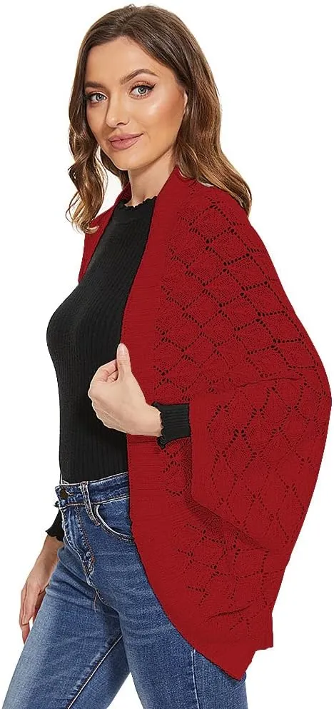 Women's Kimono Batwing Cable Knitted Slouchy Oversized Wrap Cardigan Shawl Sweater