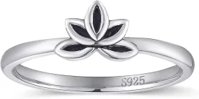 Womens Lotus Flower Rings Simple Rings 925 Sterling Silver Rings Womens Stacking Rings Vintage Statement Rings Size 5-9