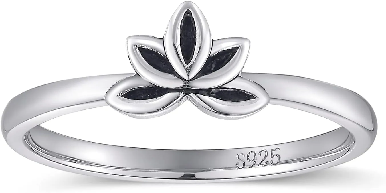 Womens Lotus Flower Rings Simple Rings 925 Sterling Silver Rings Womens Stacking Rings Vintage Statement Rings Size 5-9