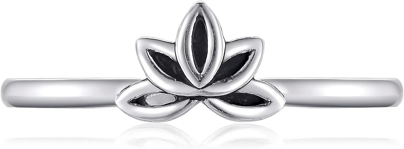 Womens Lotus Flower Rings Simple Rings 925 Sterling Silver Rings Womens Stacking Rings Vintage Statement Rings Size 5-9