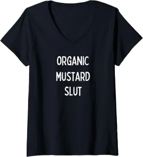 Womens Organic Mustard Slut V-Neck T-Shirt