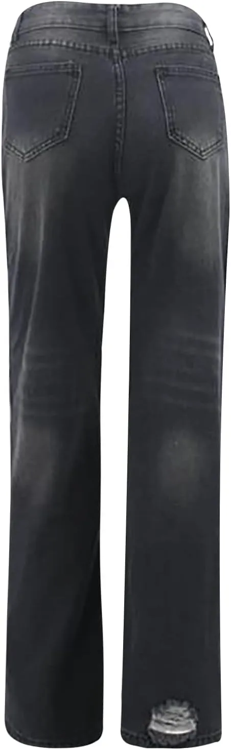 Women's Ripped Jeans High Waist Relaxed Fit Jeans Distressed Wide Leg Denim Pants Loose Boyfriends Baggy Trouser