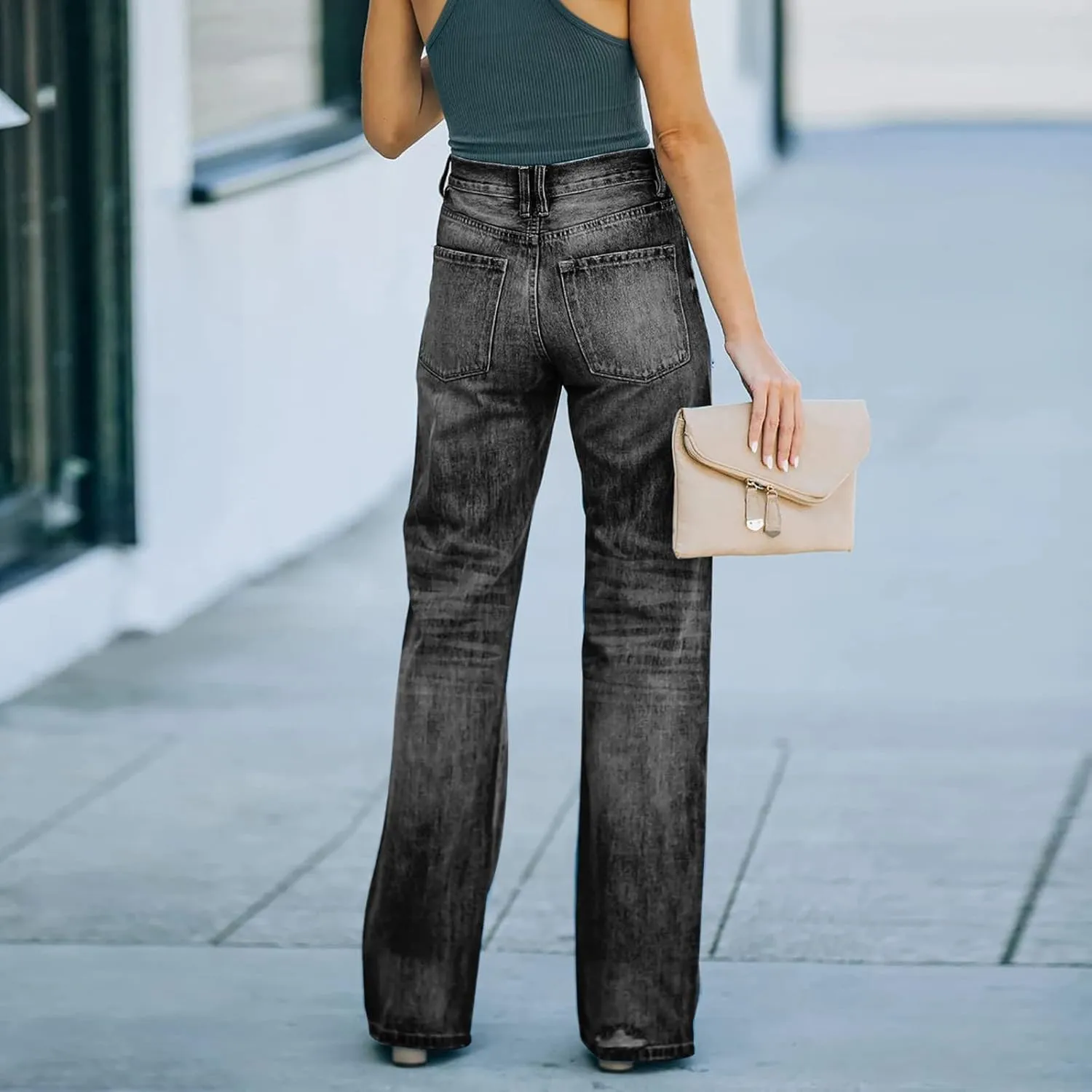 Women's Ripped Jeans High Waist Relaxed Fit Jeans Distressed Wide Leg Denim Pants Loose Boyfriends Baggy Trouser