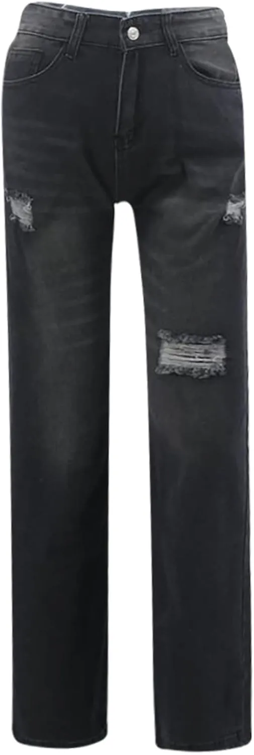 Women's Ripped Jeans High Waist Relaxed Fit Jeans Distressed Wide Leg Denim Pants Loose Boyfriends Baggy Trouser
