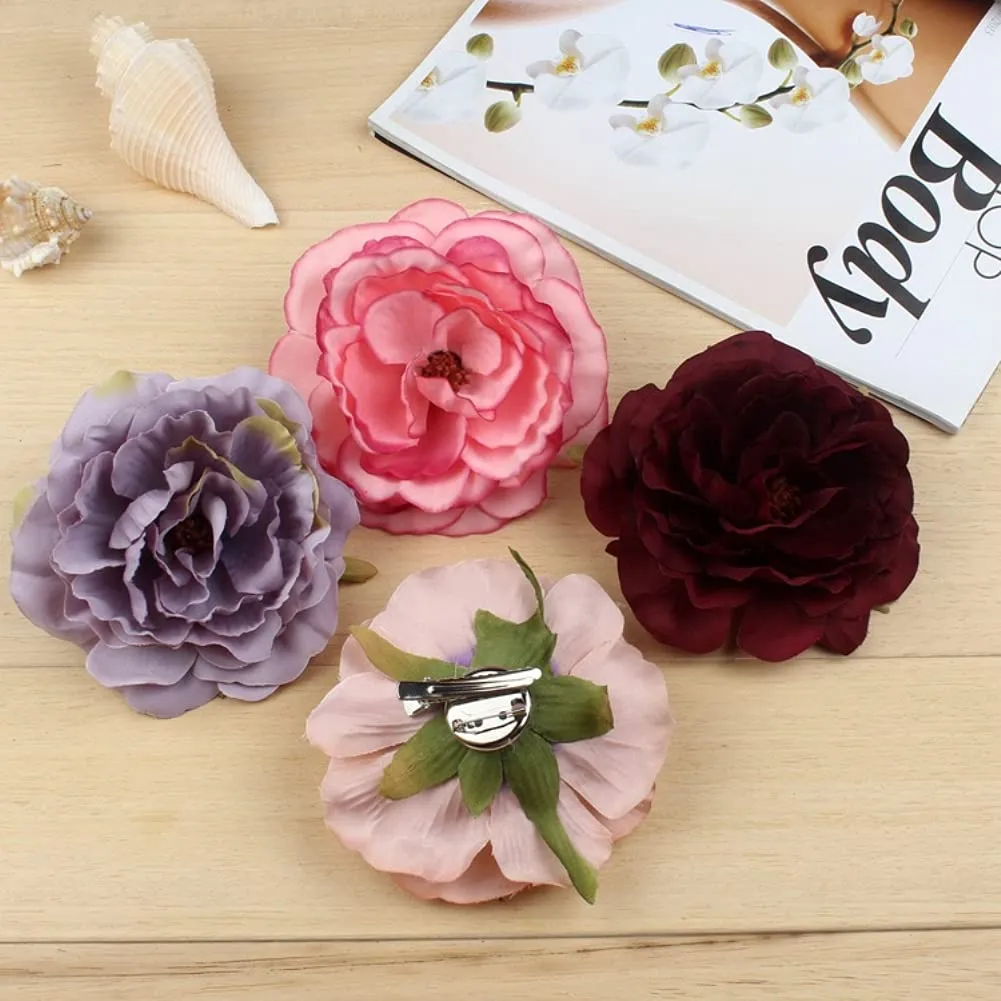 Womens Rose Flower Hair Clip Flower Brooch for Bridal Headpiece,Flamenco Dancer (Camellia 12Pcs)