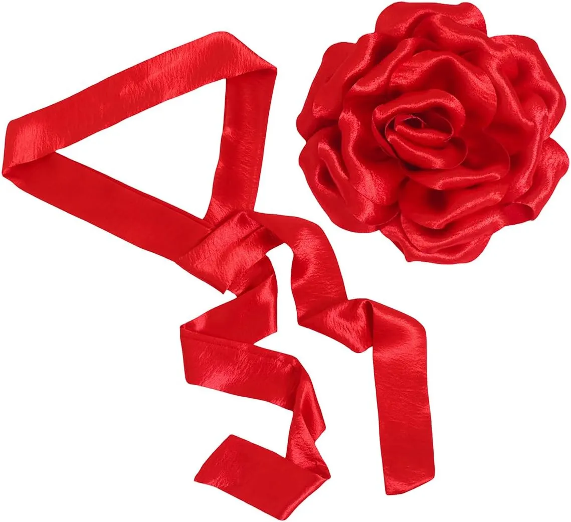 Women's Set of 2 Shiny Satin Sash Waist Belt Flower Brooch Pin Hair Clip for Bridal Wedding Party Dance Travel Dress