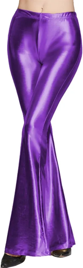 Women's Shiny Metallic Flared Pants Bell Bottom Bootcut Dance Trousers Stretchy Trendy Sexy Skinny Club Wear Pants