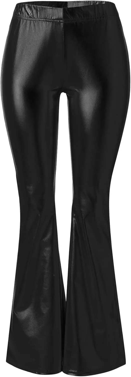 Women's Shiny Metallic Flared Pants Bell Bottom Bootcut Dance Trousers Stretchy Trendy Sexy Skinny Club Wear Pants