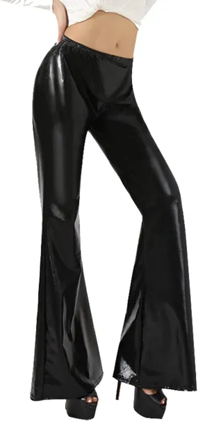 Women's Shiny Metallic Flared Pants Bell Bottom Bootcut Dance Trousers Stretchy Trendy Sexy Skinny Club Wear Pants