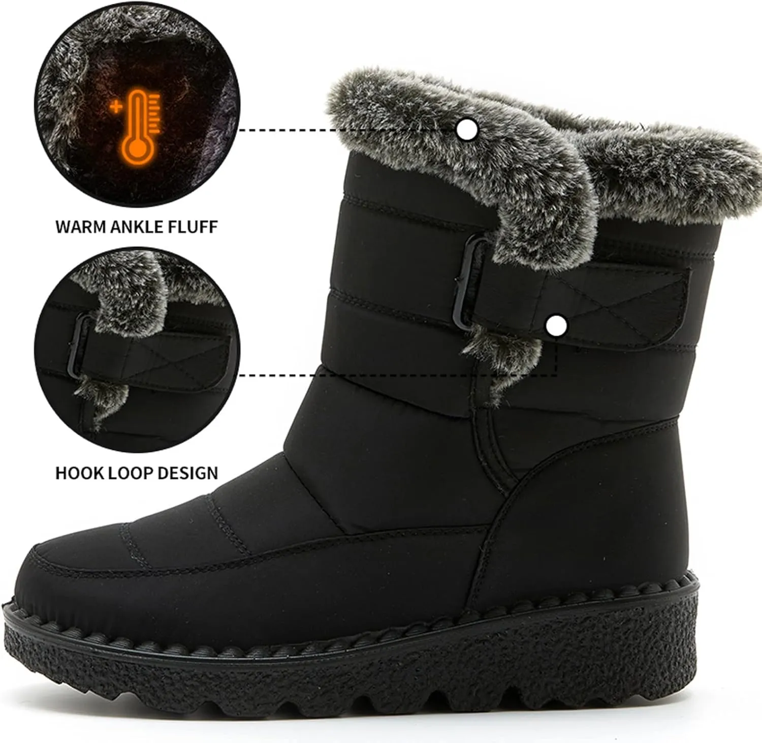 Women's Snow Boots Ankle Snow Boots Size 9 Wide for Women Winter Boots for Women Slip ons Black Leather Winter Boots for Women Womens Tall Winter Boots