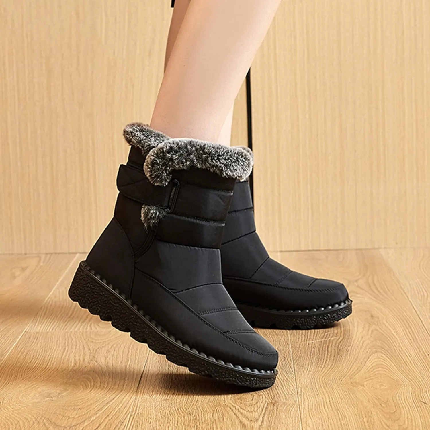Women's Snow Boots Ankle Snow Boots Size 9 Wide for Women Winter Boots for Women Slip ons Black Leather Winter Boots for Women Womens Tall Winter Boots