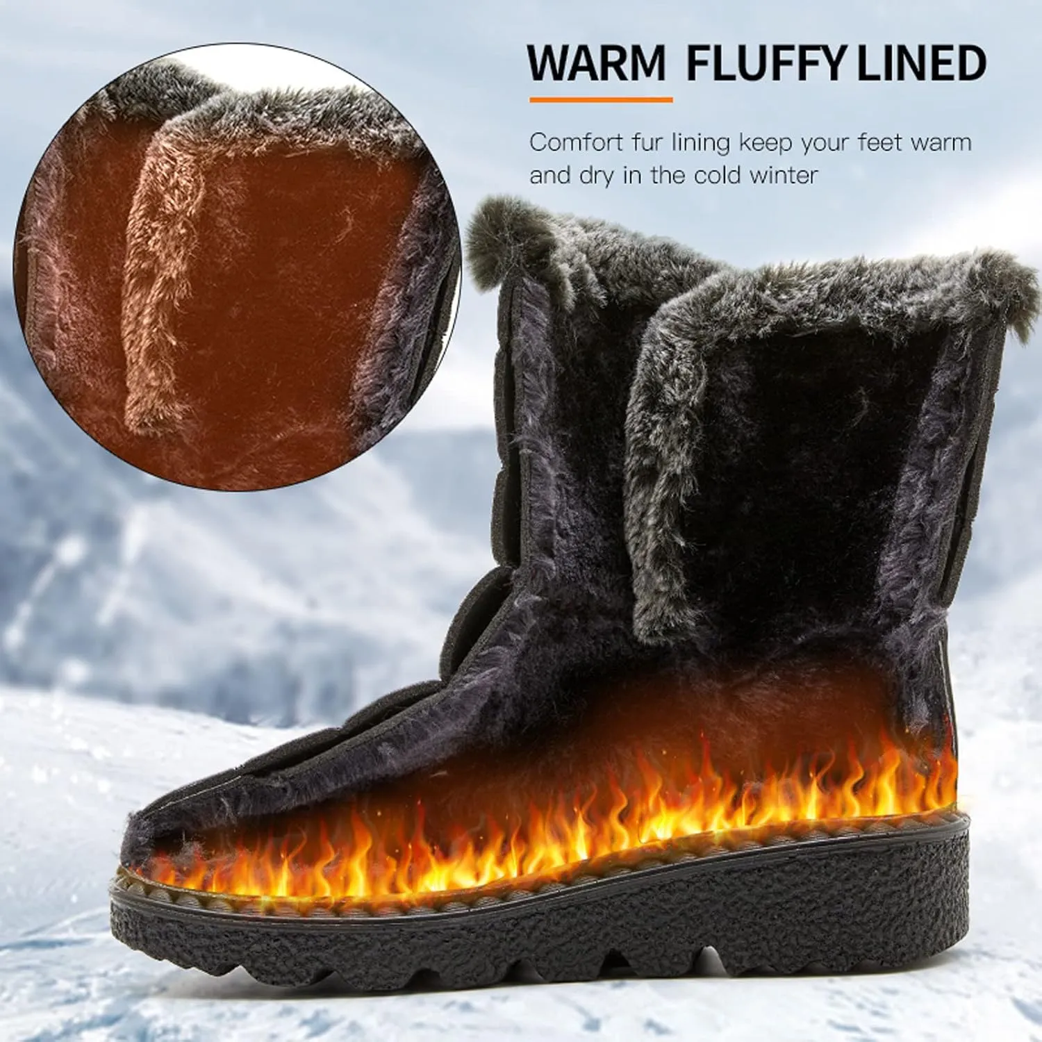 Women's Snow Boots Ankle Snow Boots Size 9 Wide for Women Winter Boots for Women Slip ons Black Leather Winter Boots for Women Womens Tall Winter Boots