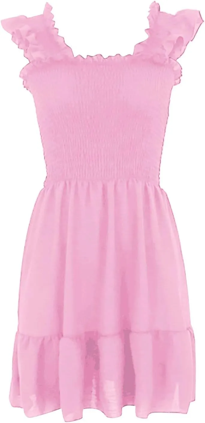 Womens Summer Casual Sleeveless Dresses Square Neck 2024 Trendy Beach Sundress Smocked Ruffle Backless Boho Mini Dress