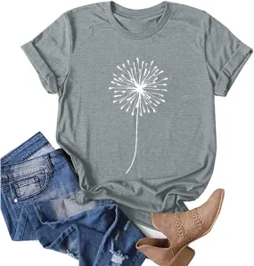 Women's Summer Sunflower T Shirt Flower Graphic Loose Tees Crew Neck Short Sleeve Casual Tops