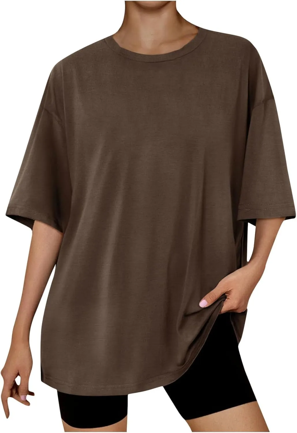 Womens Tops Short Sleeve Womens Summer Tops Trendy Casual Blouses Crewneck T Shirts Solid Color Loose Fit Going Out Tees