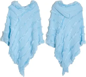 Women's Travel Shawl Wrap Poncho Cape for Fall Winter Hooded Cloak Solid Poncho with Tassels